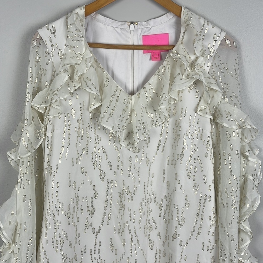 Lilly Pulitzer Belle Silk Dress. Coconut w Metallic. Size 6. - Picture 2 of 12